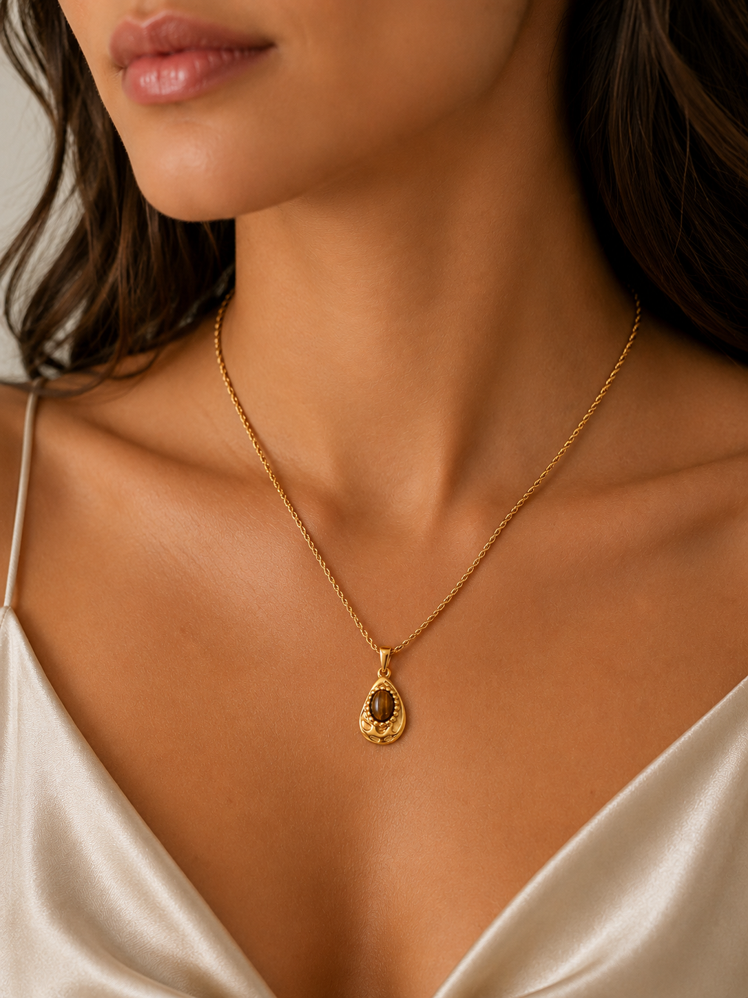 Golden Tiger Eye Teardrop Necklace