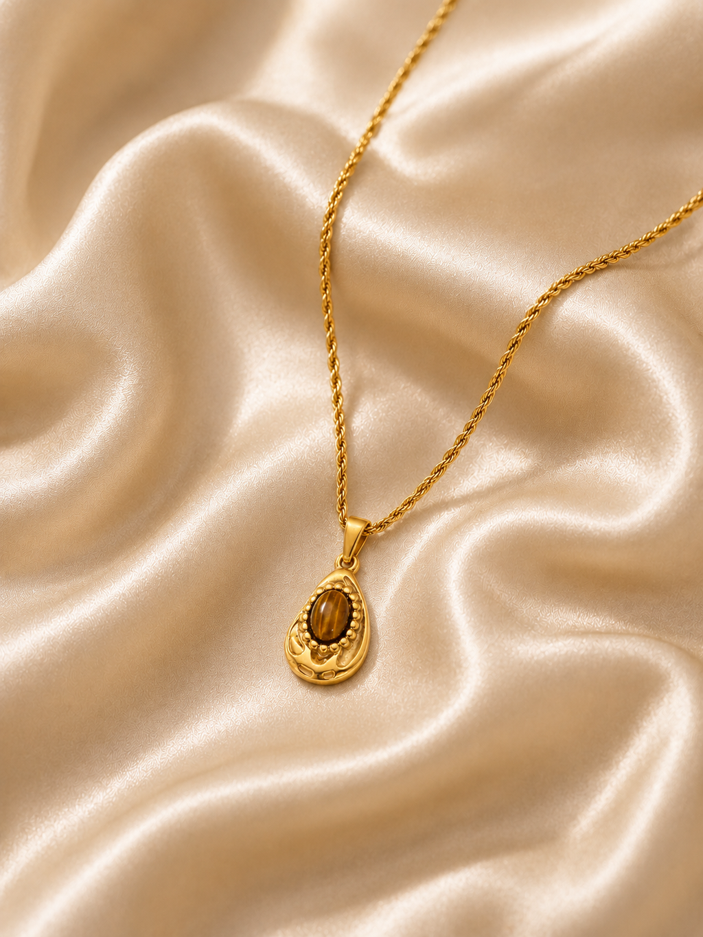Golden Tiger Eye Teardrop Necklace